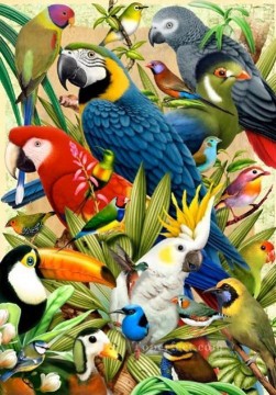 Papageienarten Vögelen Ölgemälde